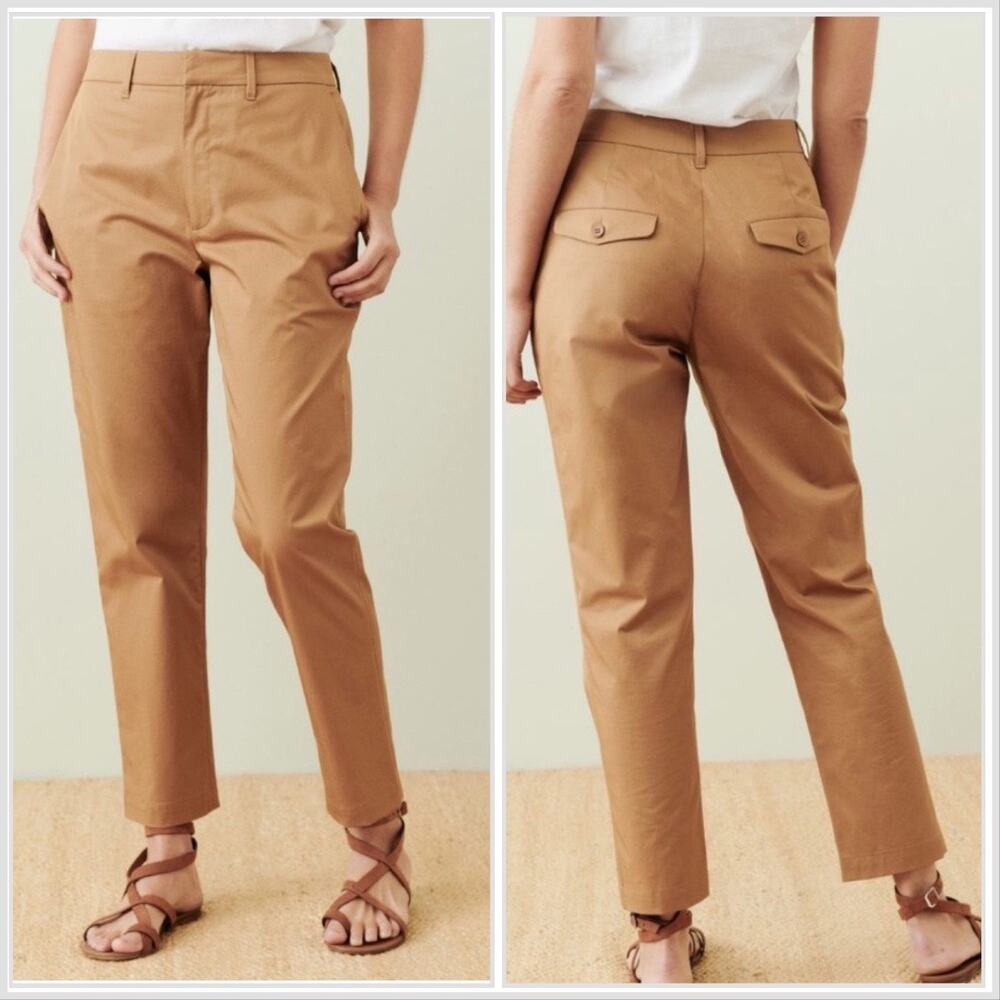 Jenni Kayne Twill Trouser Size 10 Tan Stretch Cotton Ankle Pants EUC Minimalist